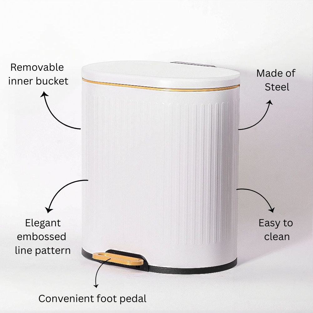 Ovate Pedal Bin 9L - White & Gold