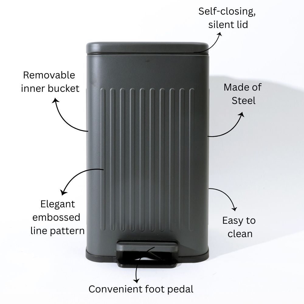 Lines Square Pedal Bin 8L - Dark Grey