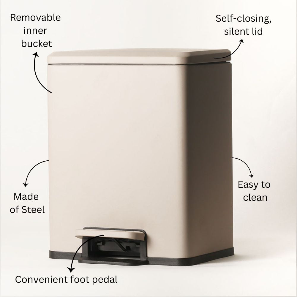 Jasper Rectangular Pedal Bin 9L - Taupe