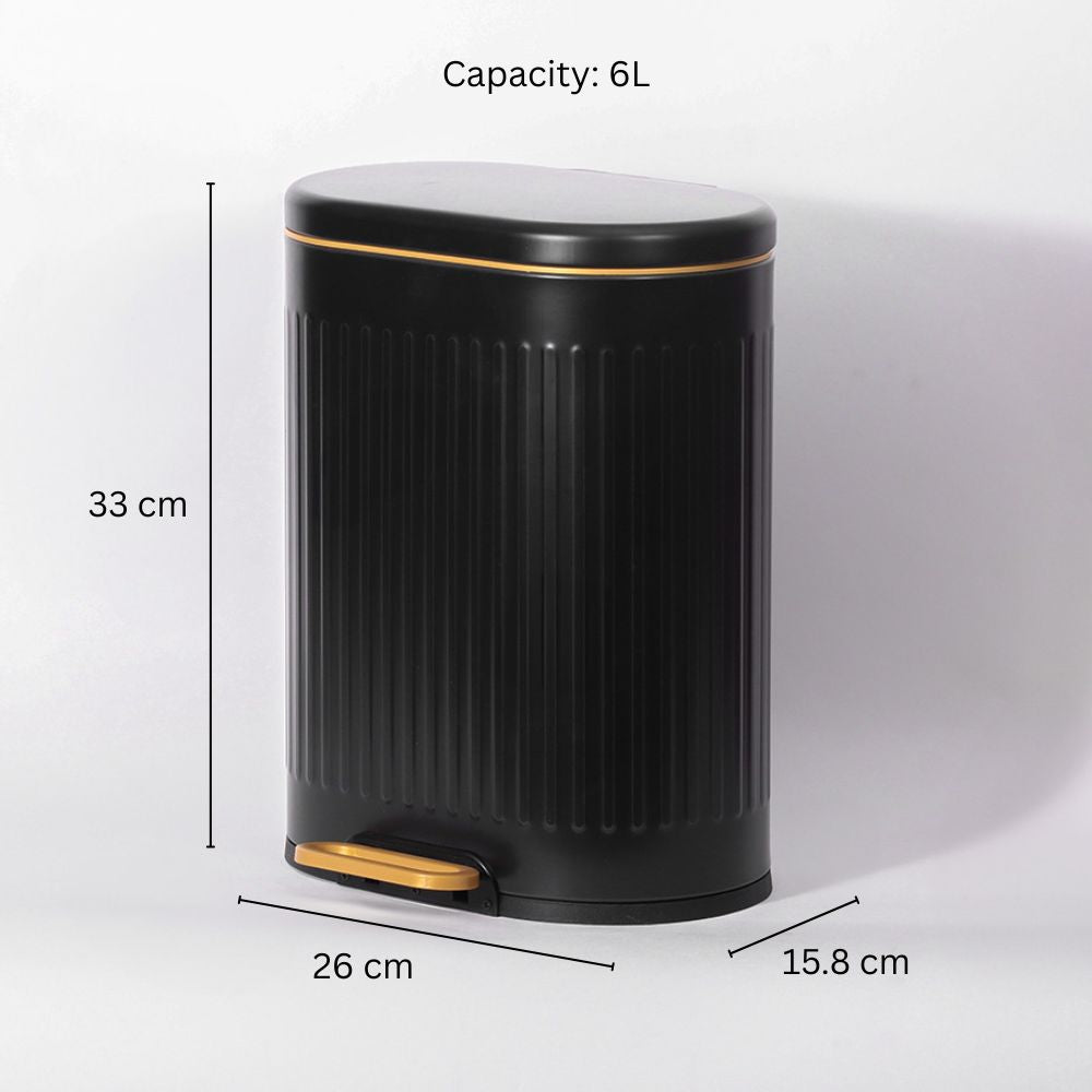 Ovate Pedal Bin 6L - Black & Gold
