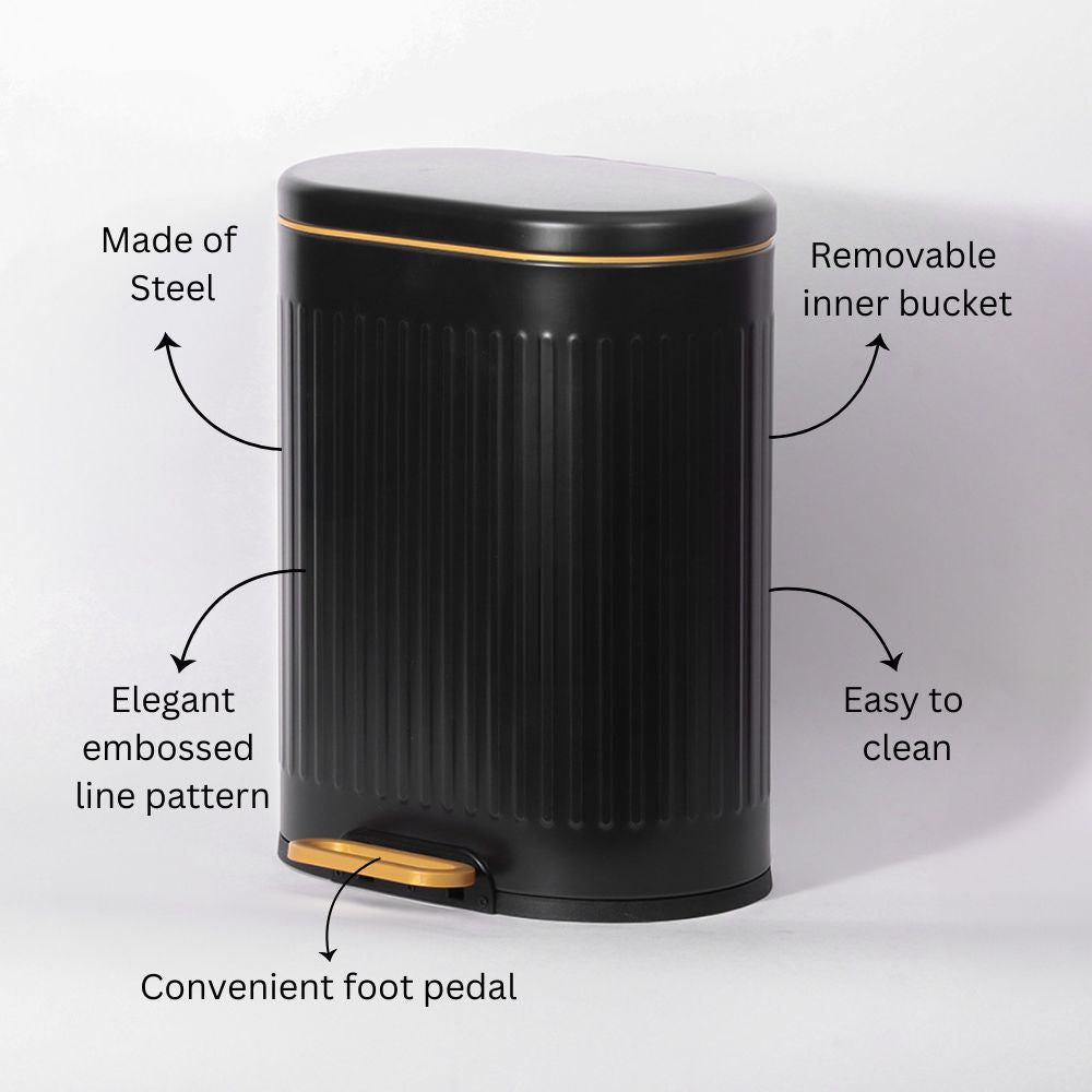 Ovate Pedal Bin 6L - Black & Gold