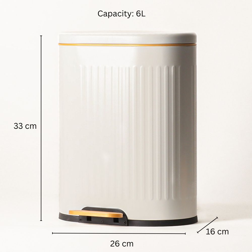 Ovate Pedal Bin 6L - White & Gold