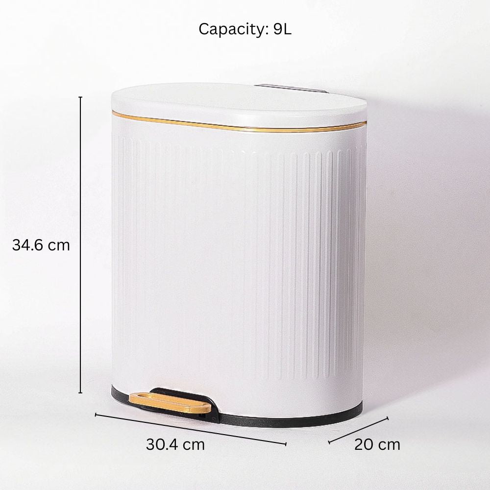 Ovate Pedal Bin 9L - White & Gold