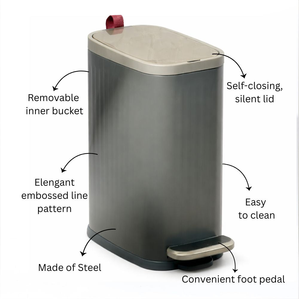Trent Slim Pedal Bin 5L - Grey & Silver