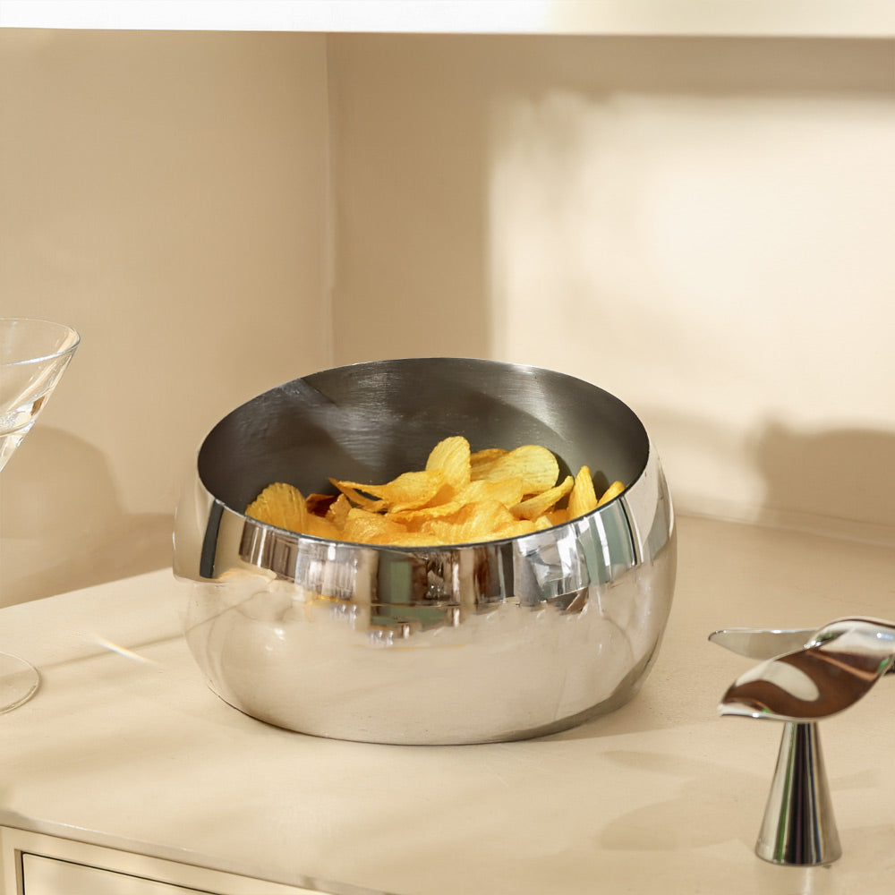Oblique Mirrored Large Bowl - Silver