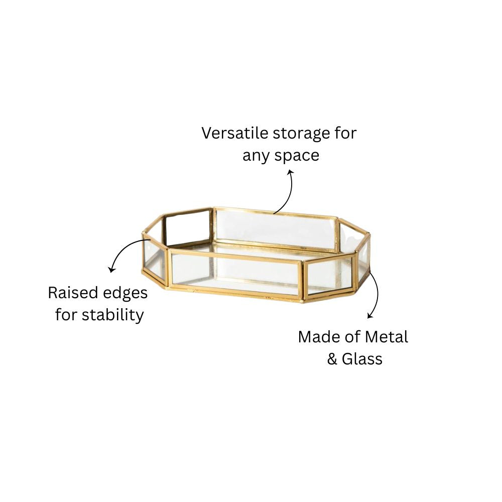 Octagon Glass Tray Small - Gold