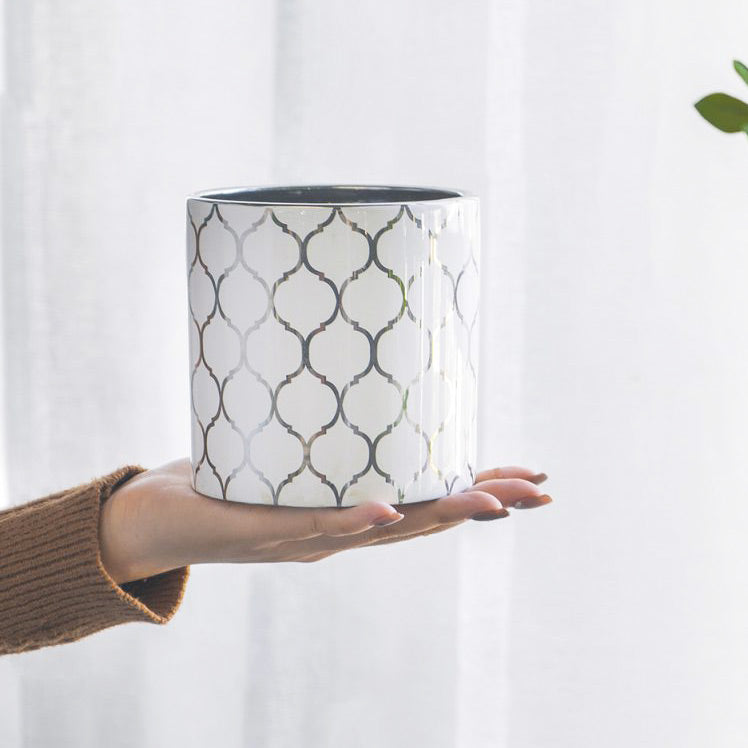 Ogee Decorative Planter Small - White & Silver