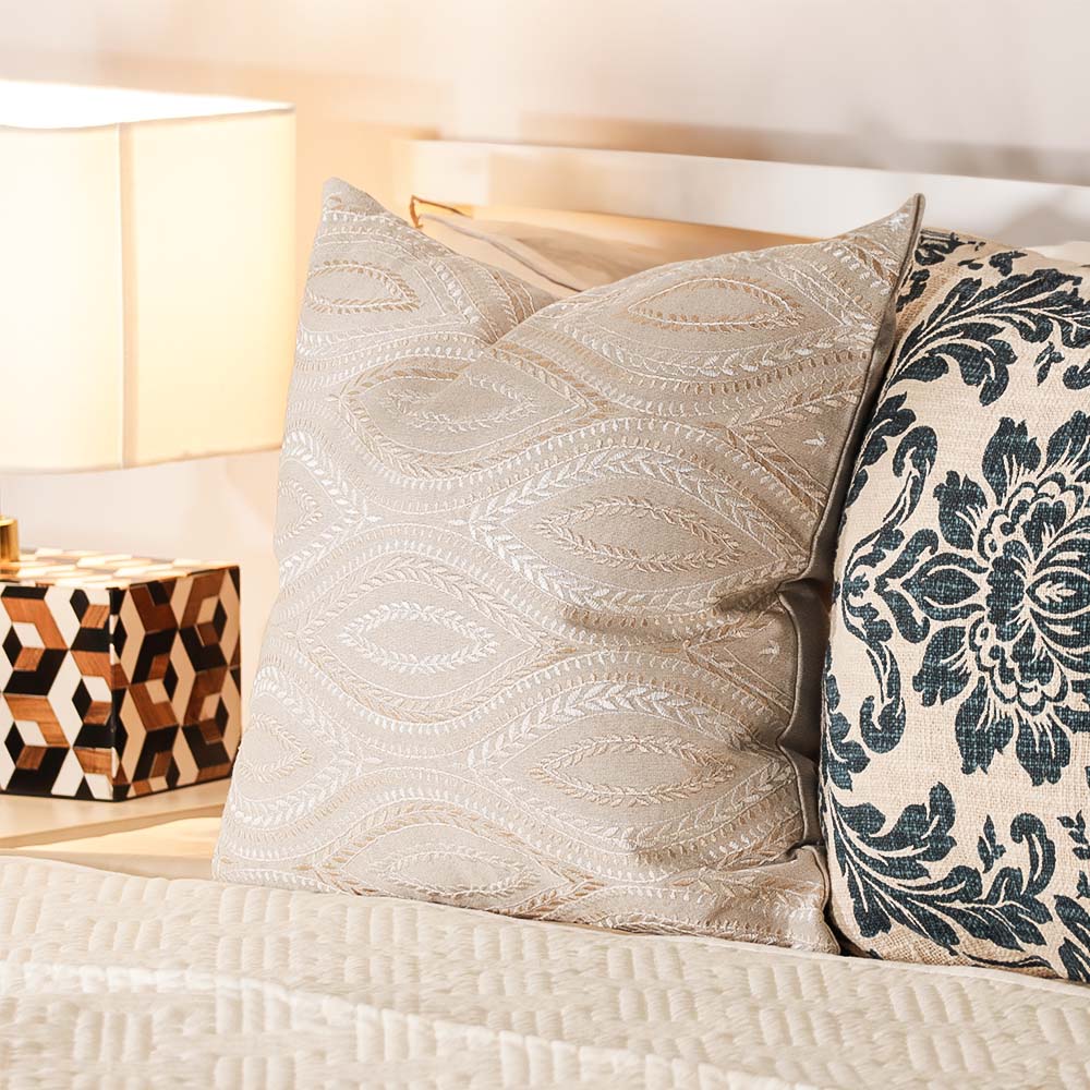 Ogee Embroidered Cushion Cover 45x45cm - Metallic Greige
