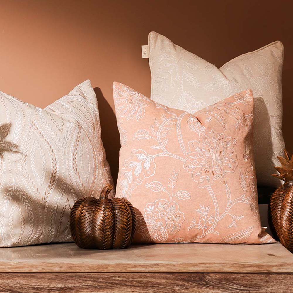 Ogee Embroidered Cushion Cover 45x45cm - Metallic Greige