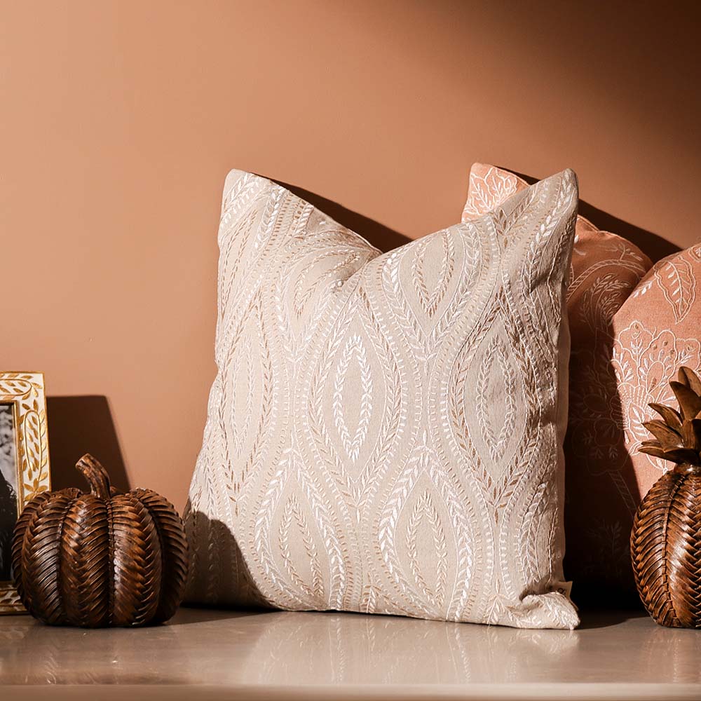 Ogee Embroidered Cushion Cover 45x45cm - Metallic Greige