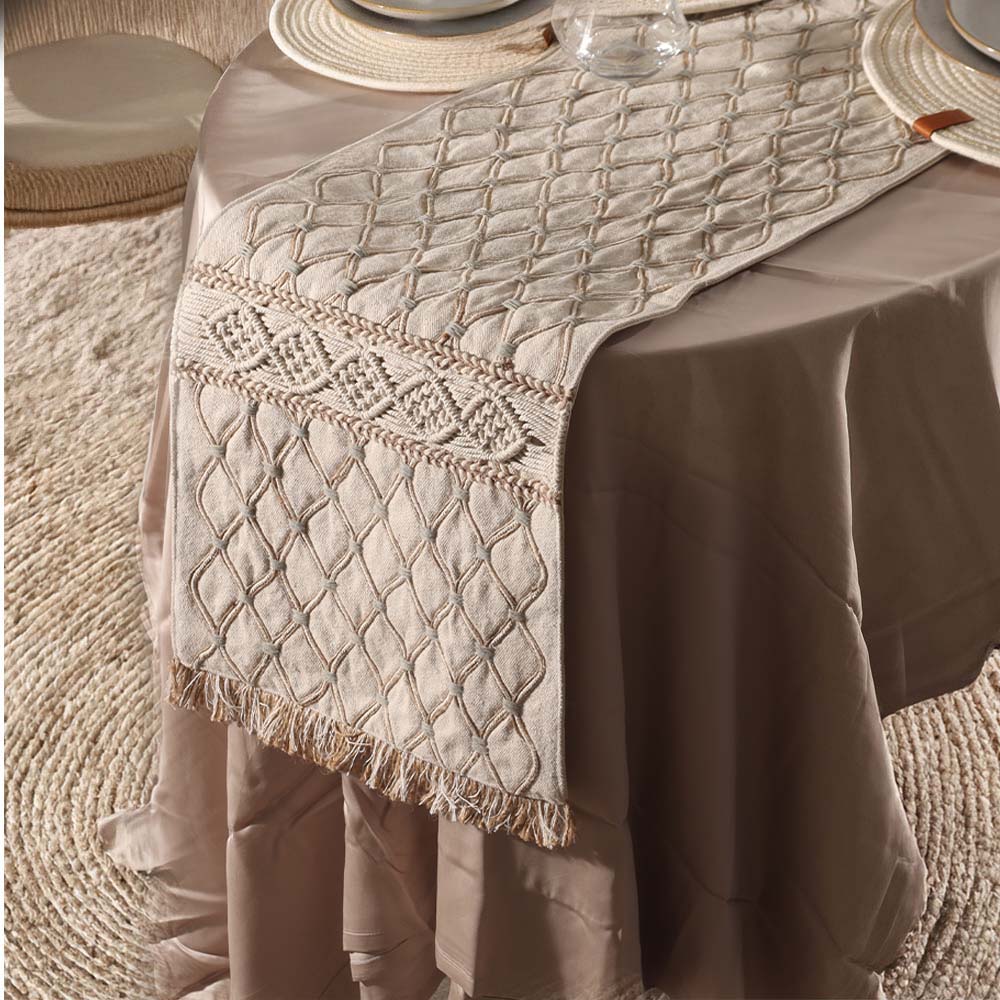 Ogee Embroidered Table Runner - Natural