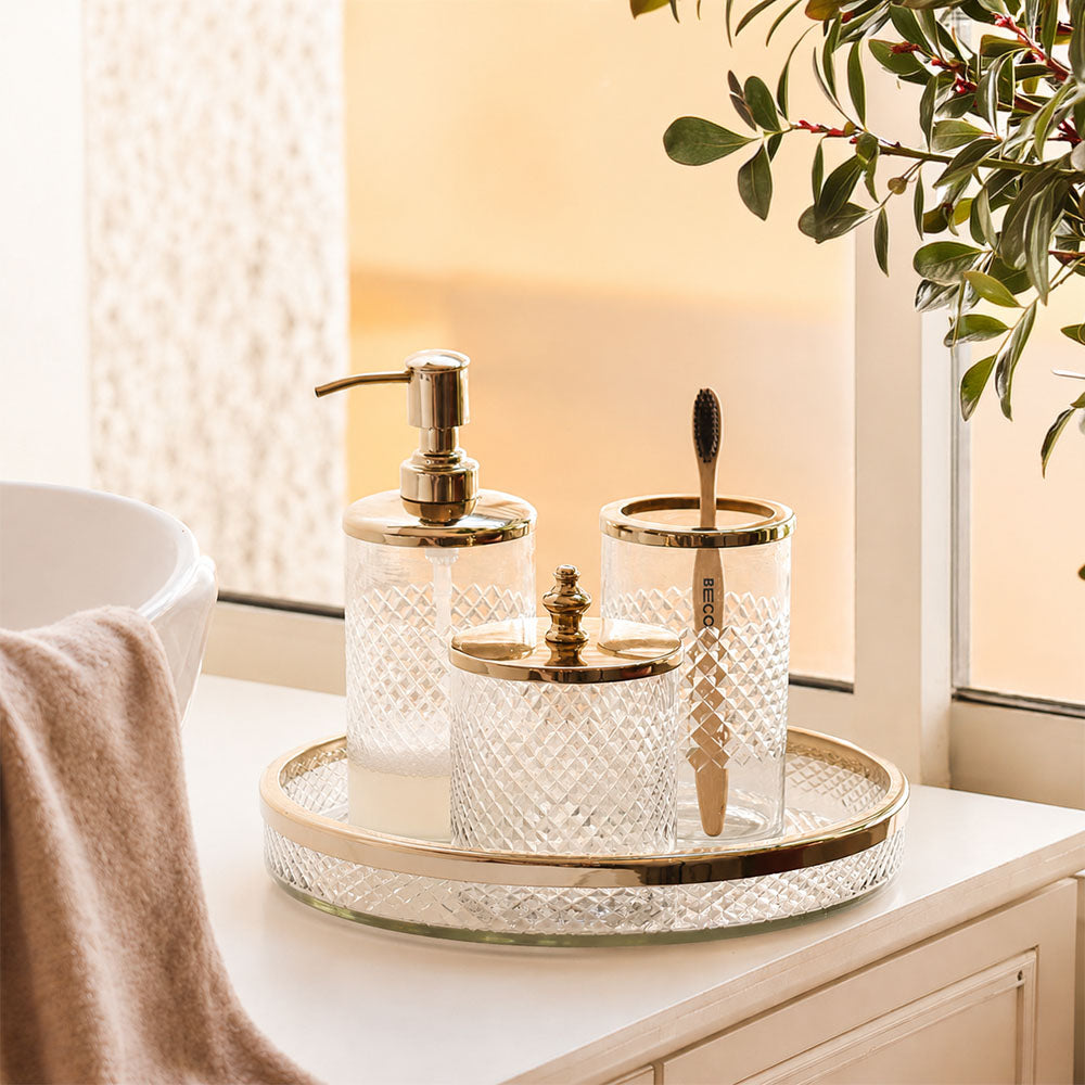 Olena Glass Round Vanity Tray - Clear Gold