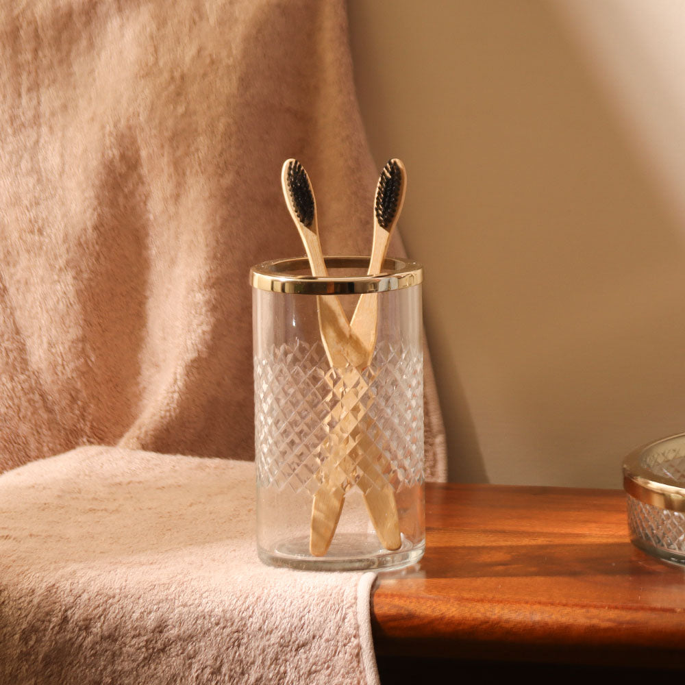 Olena Glass Toothbrush Tumbler - Clear Gold