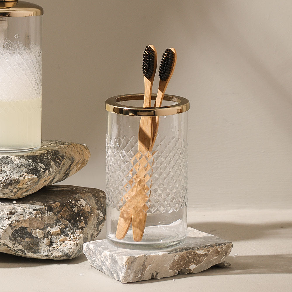 Olena Glass Toothbrush Tumbler - Clear Gold
