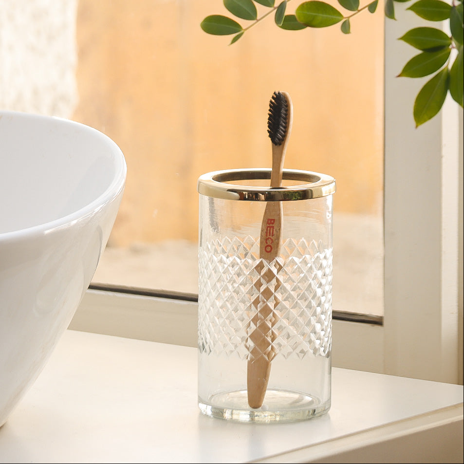 Olena Glass Toothbrush Tumbler - Clear Gold