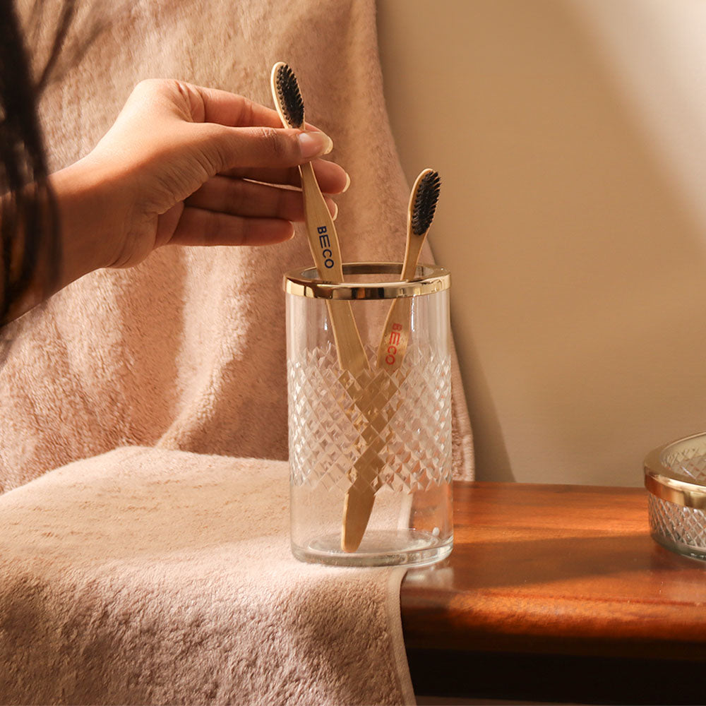 Olena Glass Toothbrush Tumbler - Clear Gold