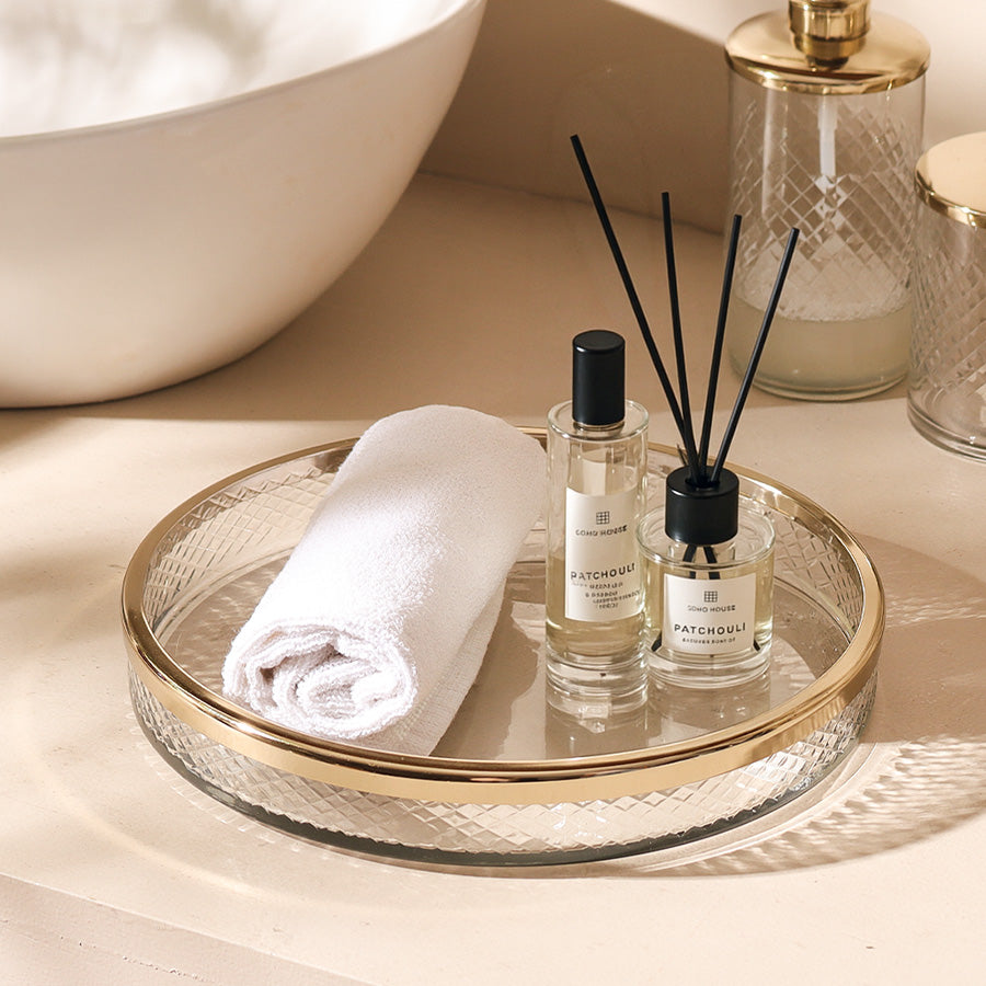 Olena Glass Round Vanity Tray - Clear Gold