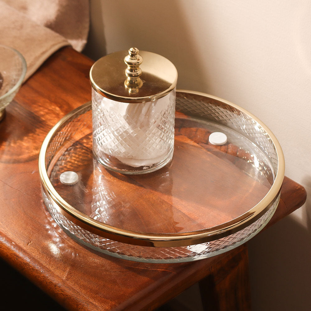 Olena Glass Round Vanity Tray - Clear Gold