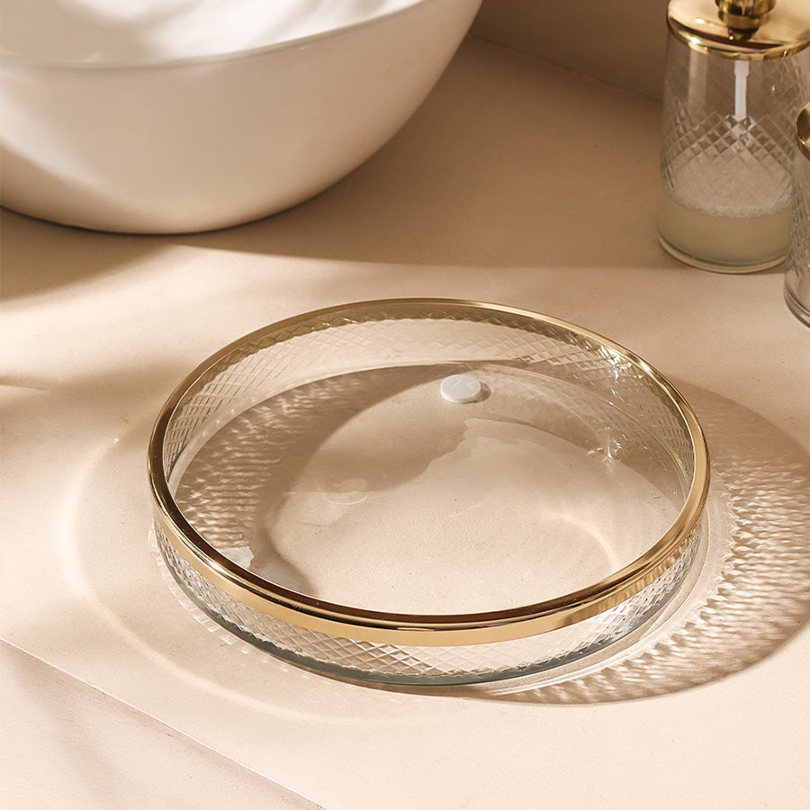Olena Glass Round Vanity Tray - Clear Gold