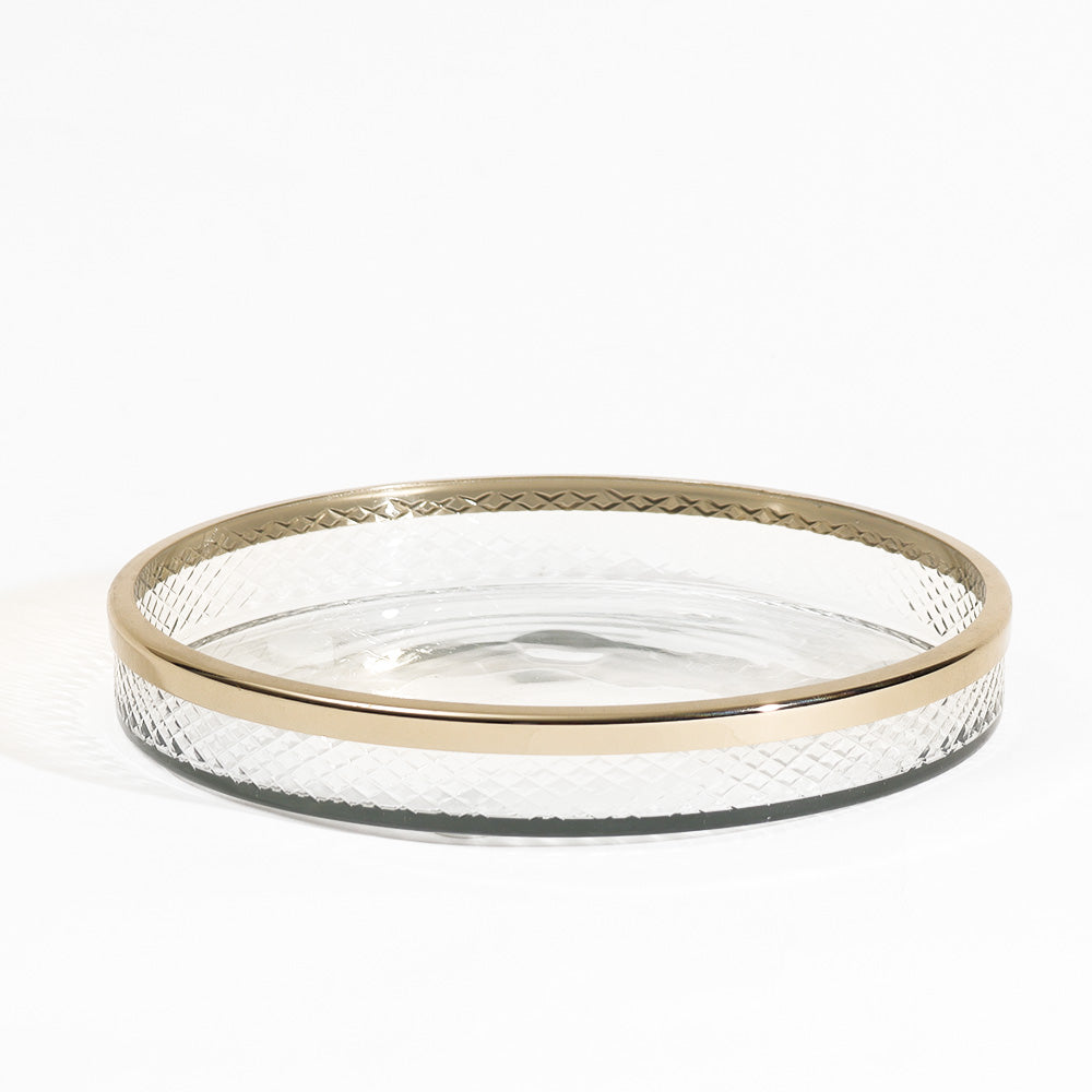 Olena Glass Round Vanity Tray - Clear Gold