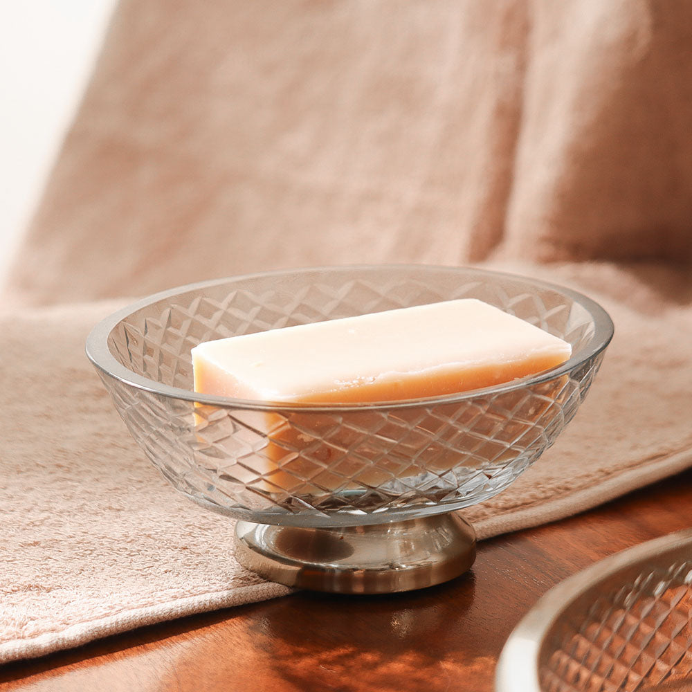 Olena Glass Soap Dish - Clear Gold