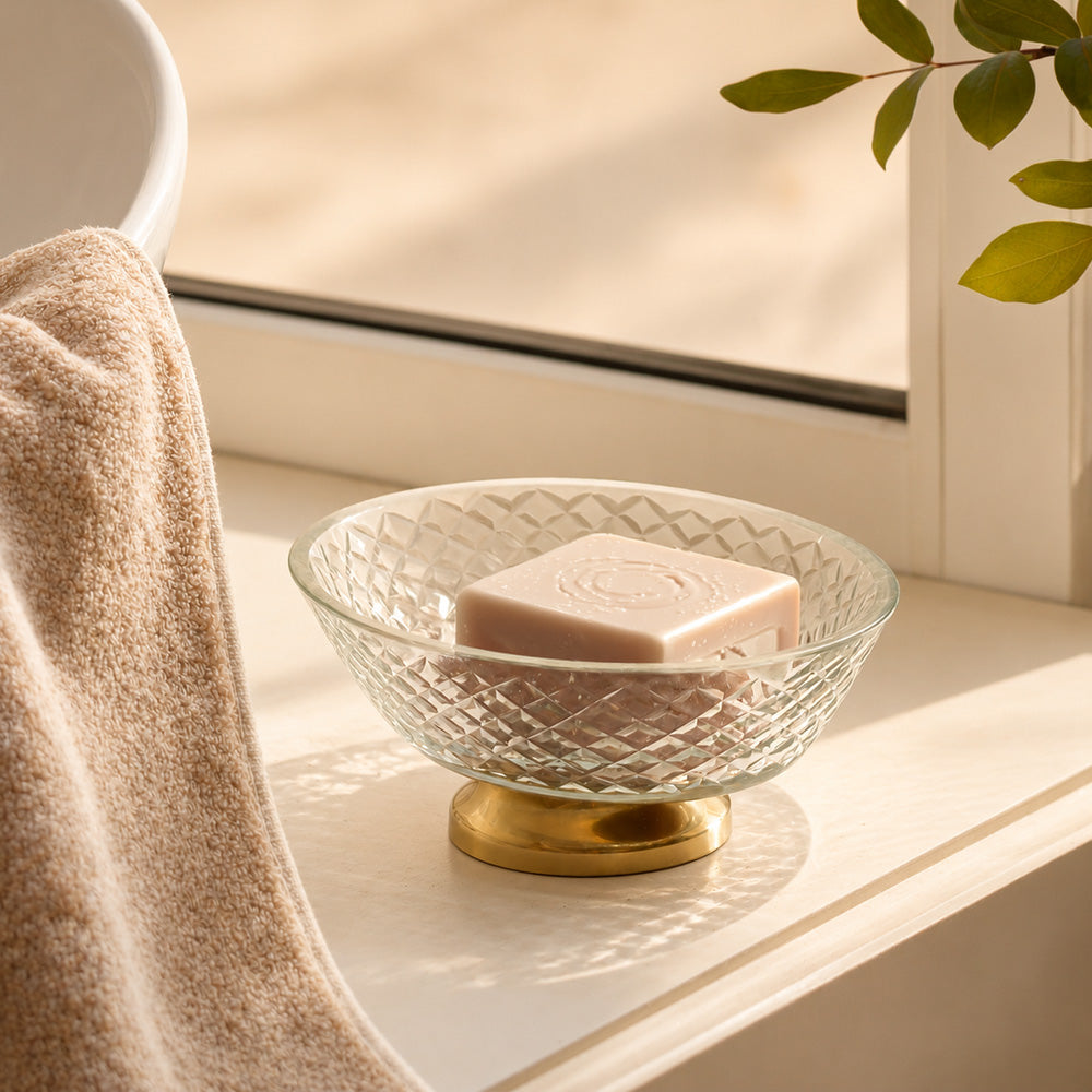 Olena Glass Soap Dish - Clear Gold