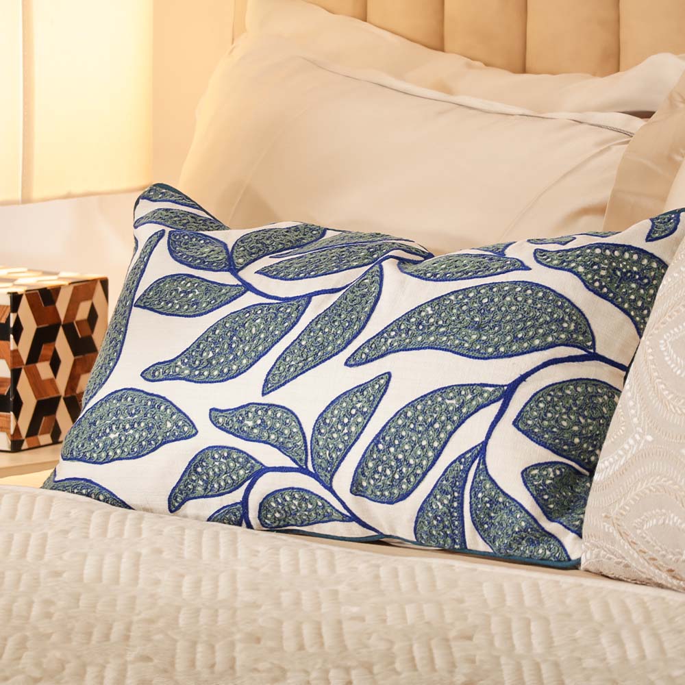 Oliva Embroidered Cushion Cover 50x30cm - Green Blue