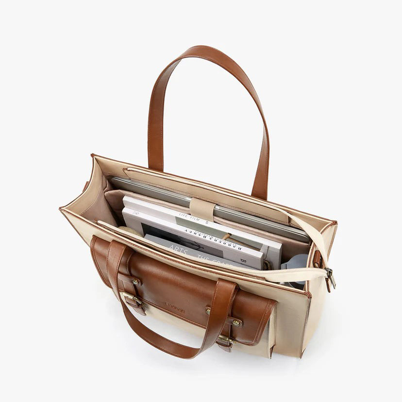 Olivia Classic Laptop Tote Bag - Beige Brown