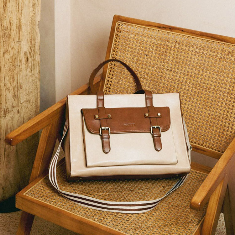 Olivia Classic Laptop Tote Bag - Beige Brown