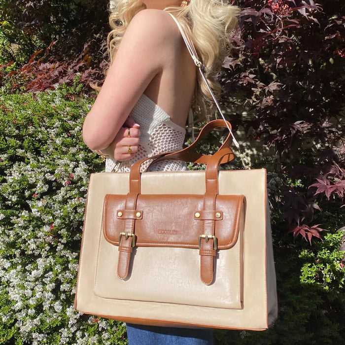 Olivia Classic Laptop Tote Bag - Beige Brown