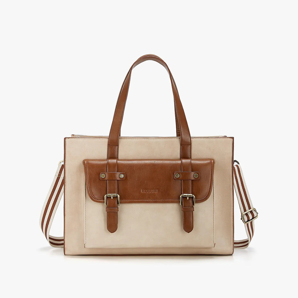 Olivia Classic Laptop Tote Bag - Beige Brown