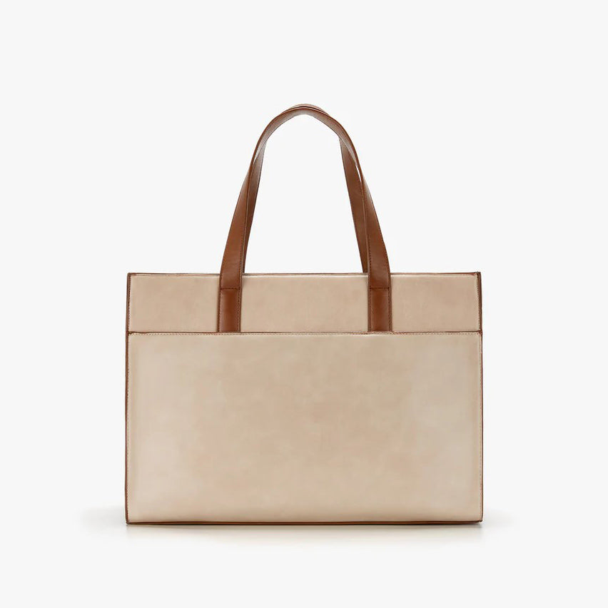 Olivia Classic Laptop Tote Bag - Beige Brown