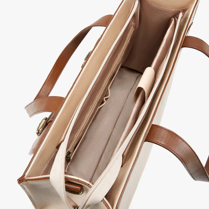 Olivia Classic Laptop Tote Bag - Beige Brown