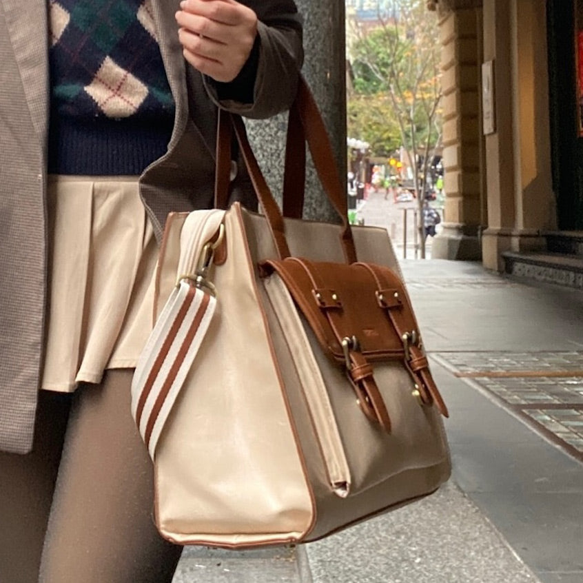 Olivia Classic Laptop Tote Bag - Beige Brown