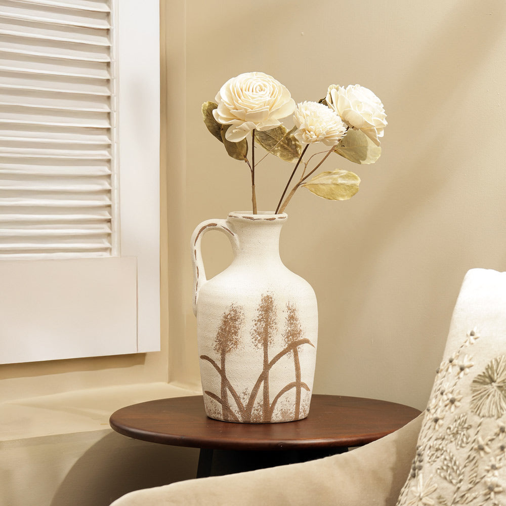Olla Ceramic Textured Vase Medium - White Brown