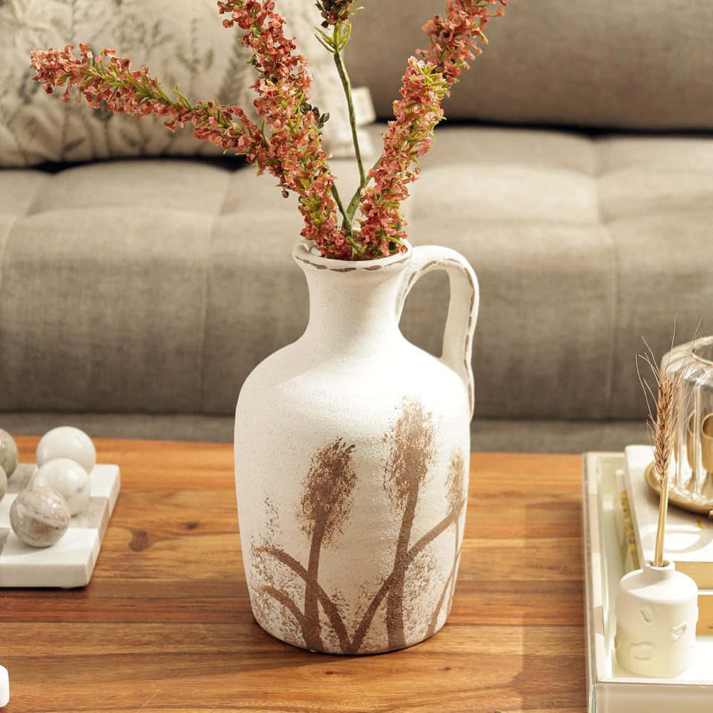 Olla Ceramic Textured Vase Medium - White Brown