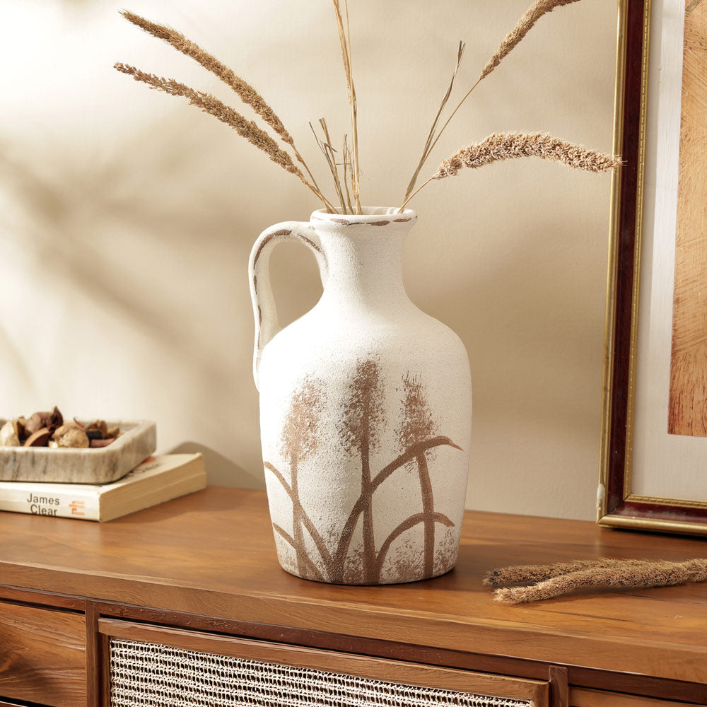 Olla Ceramic Textured Vase Medium - White Brown