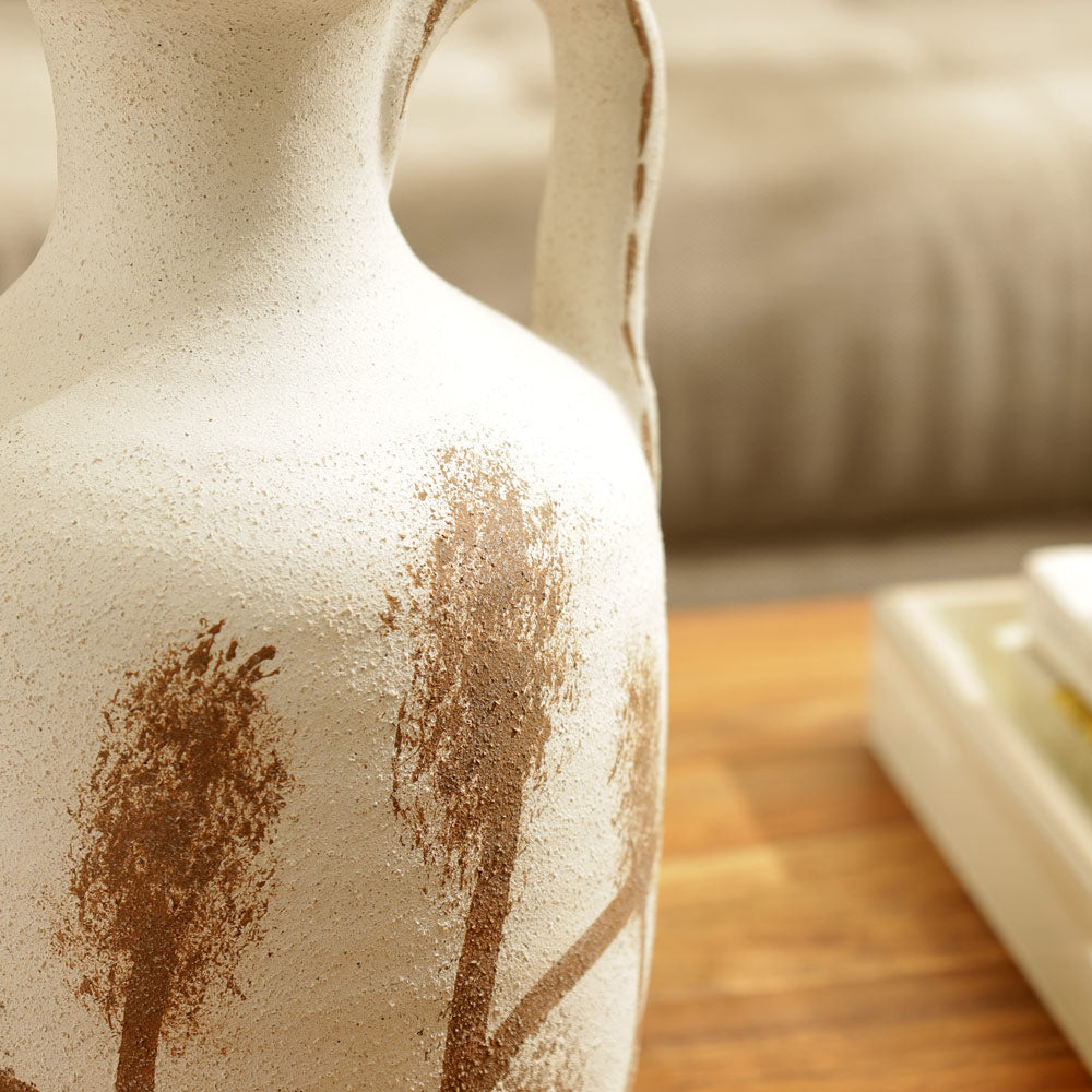 Olla Ceramic Textured Vase Medium - White Brown