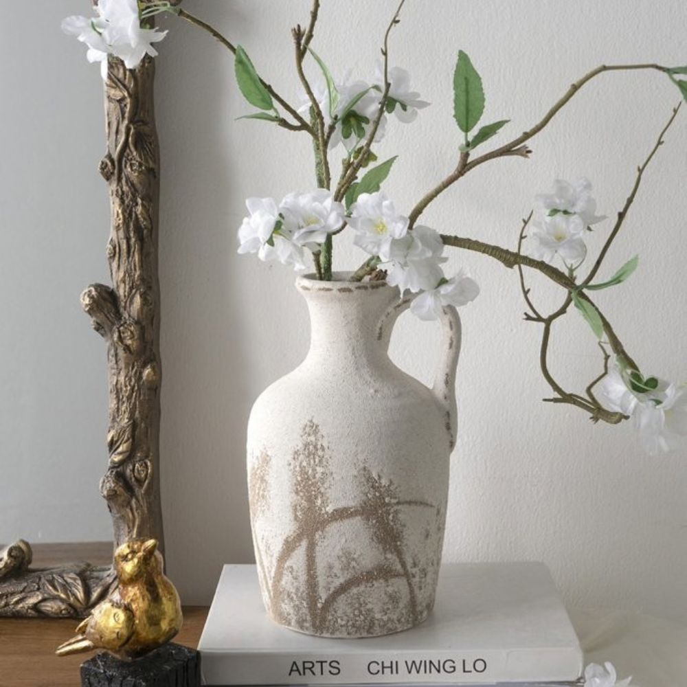 Olla Ceramic Textured Vase Medium - White Brown