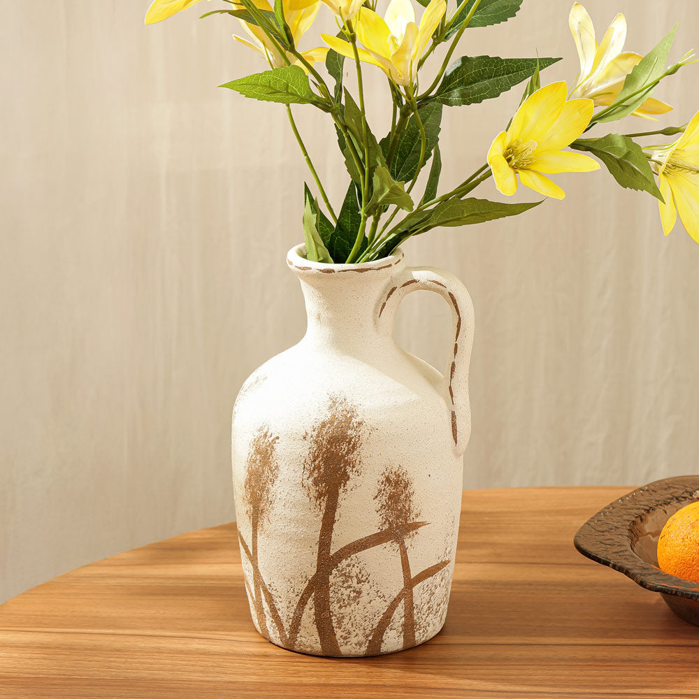Olla Ceramic Textured Vase Medium - White Brown