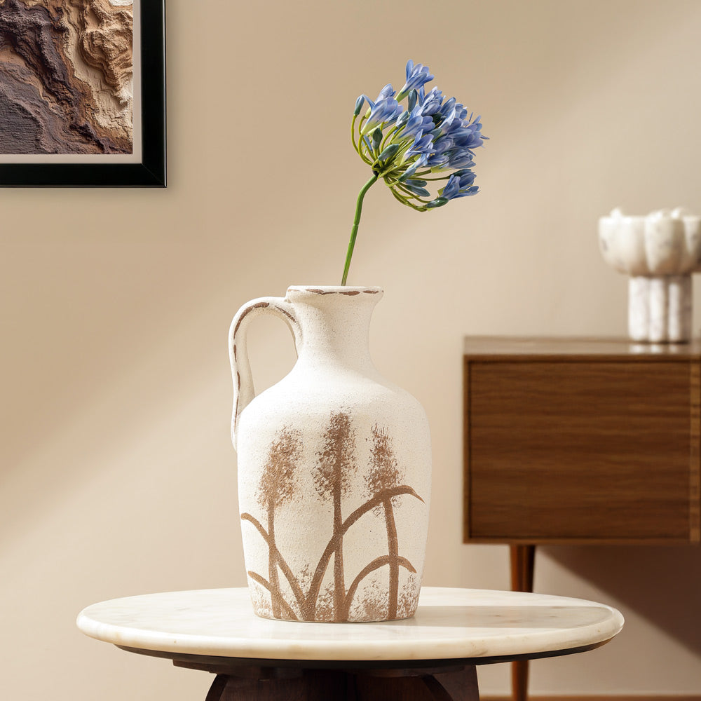Olla Ceramic Textured Vase Medium - White Brown