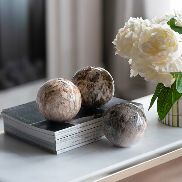 Olsen Ceramic Decorative Accent Balls, Set of 3 - Marbled Brown