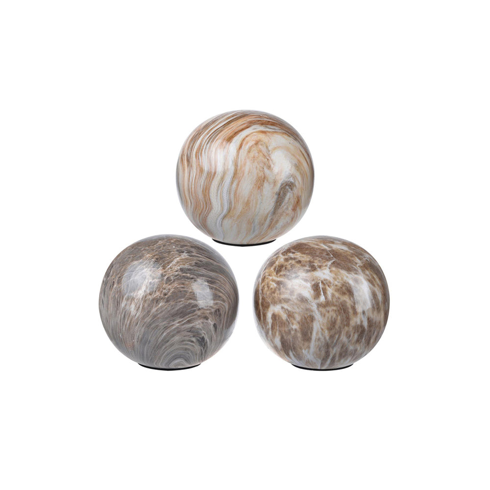 Olsen Ceramic Decorative Accent Balls, Set of 3 - Marbled Brown