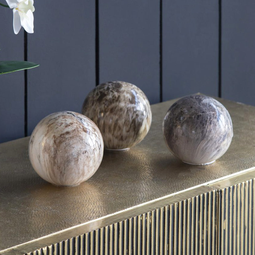 Olsen Ceramic Decorative Accent Balls, Set of 3 - Marbled Brown