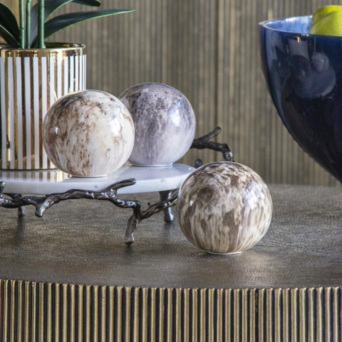 Olsen Ceramic Decorative Accent Balls, Set of 3 - Marbled Brown