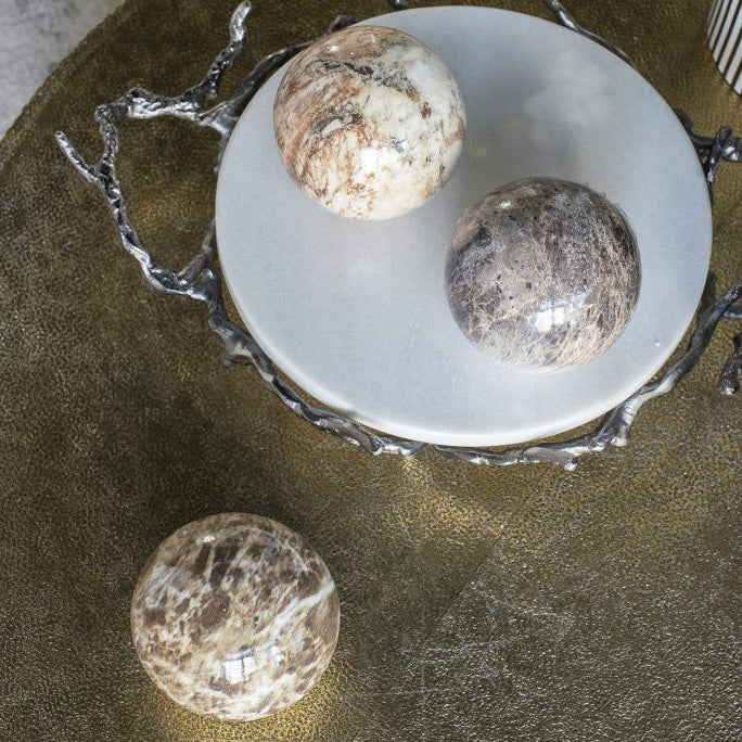Olsen Ceramic Decorative Accent Balls, Set of 3 - Marbled Brown