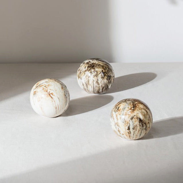 Olsen Ceramic Decorative Accent Balls, Set of 3 - Marbled Brown