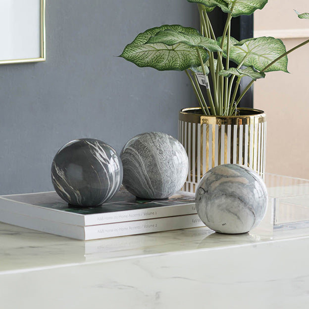 Olsen Ceramic Decorative Accent Balls, Set of 3 - Marbled Grey