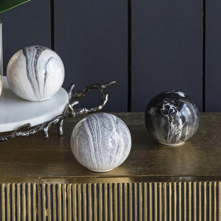 Olsen Ceramic Decorative Accent Balls, Set of 3 - Marbled Grey