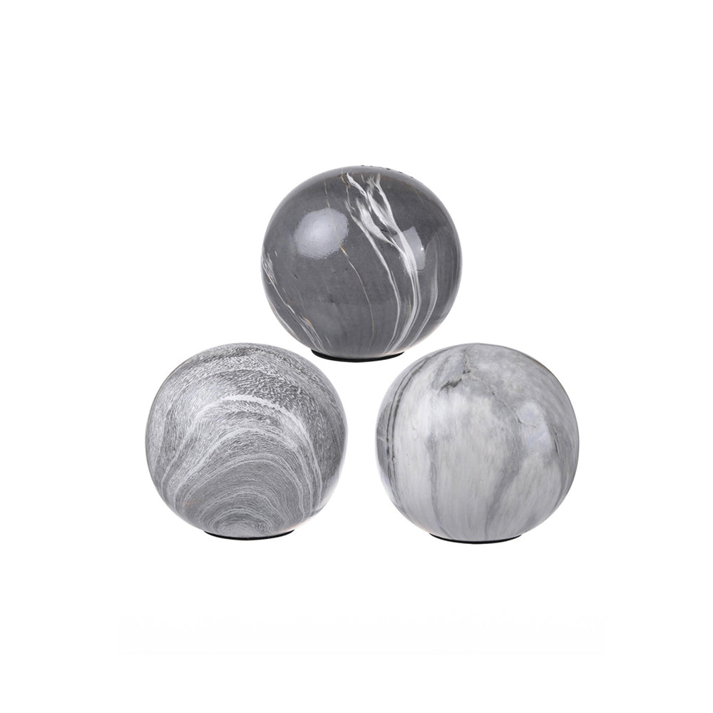 Olsen Ceramic Decorative Accent Balls, Set of 3 - Marbled Grey